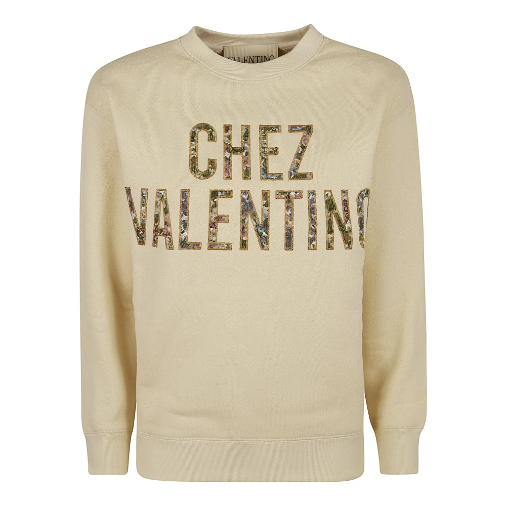 Valentino Garavani Women's Beige Jersey Felpa Pattern Cotton Sweatshirt - Sweatshirts - S - Sweatshirts & Hoodies