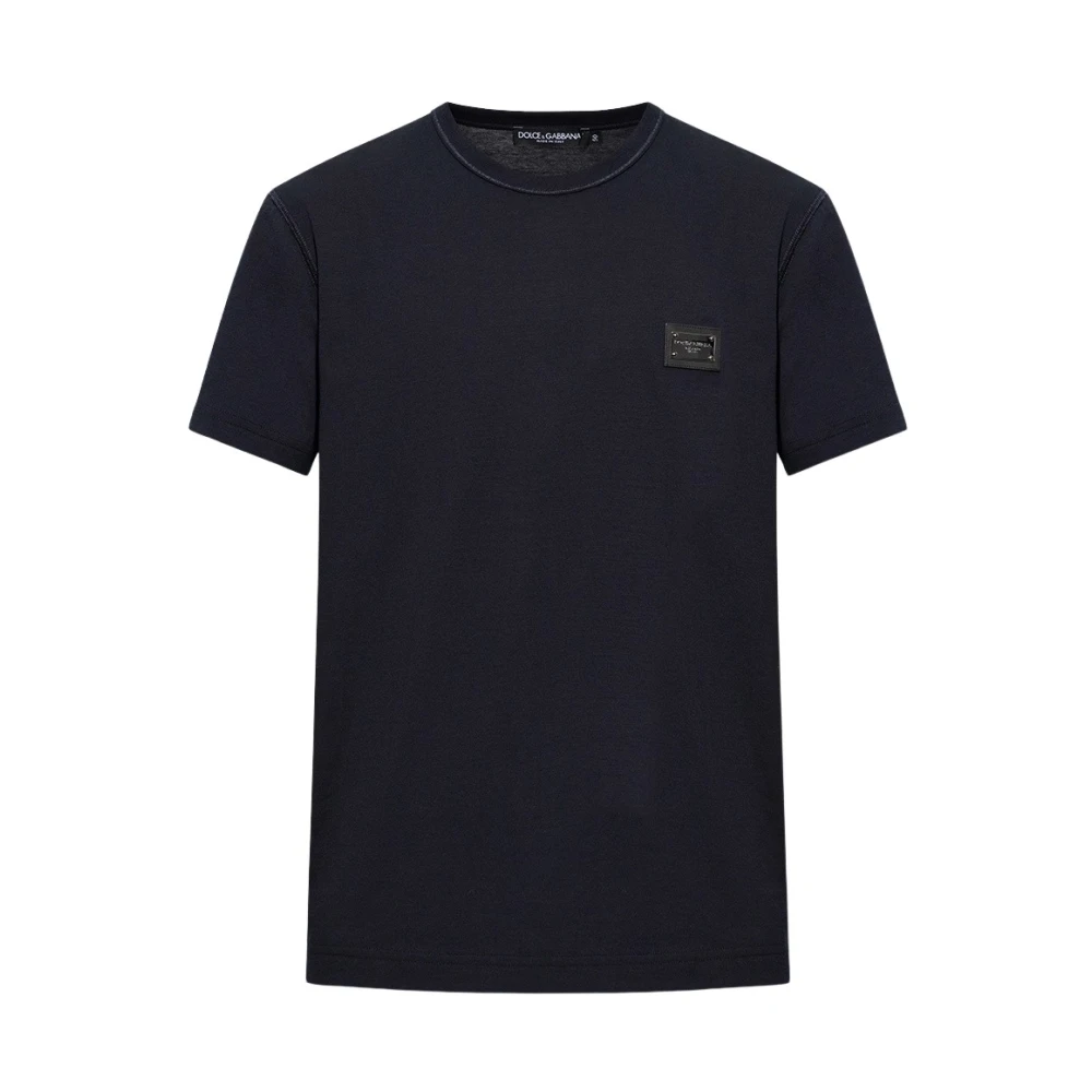 Dolce & Gabbana Mannelijk Blauw Tops Heren, L, Katoen, T-Shirt Van Katoen Met Ronde Hals En Logo