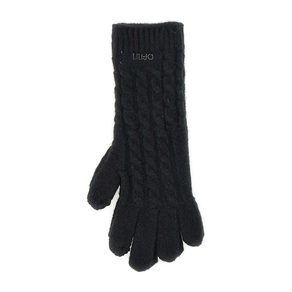 Liu Jo Zwarte Gebreide Handschoenen met Strass Logo Black Dames
