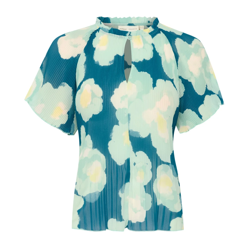 Inwear Multicolor Blouses, Female, 2XS, Green Poetic Flower Pleated Top