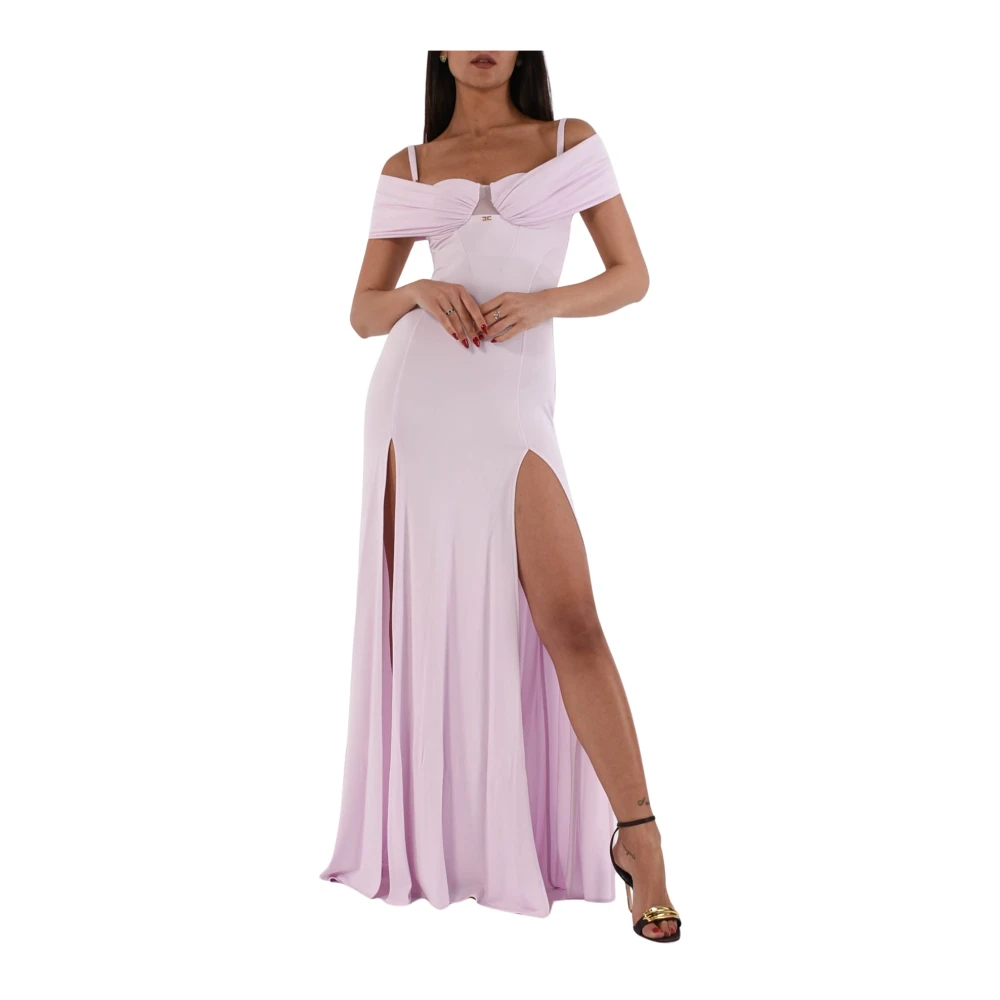 Elisabetta Franchi Jersey Crêpe Korsetjurk met Gedrapeerde Schouders Pink Dames