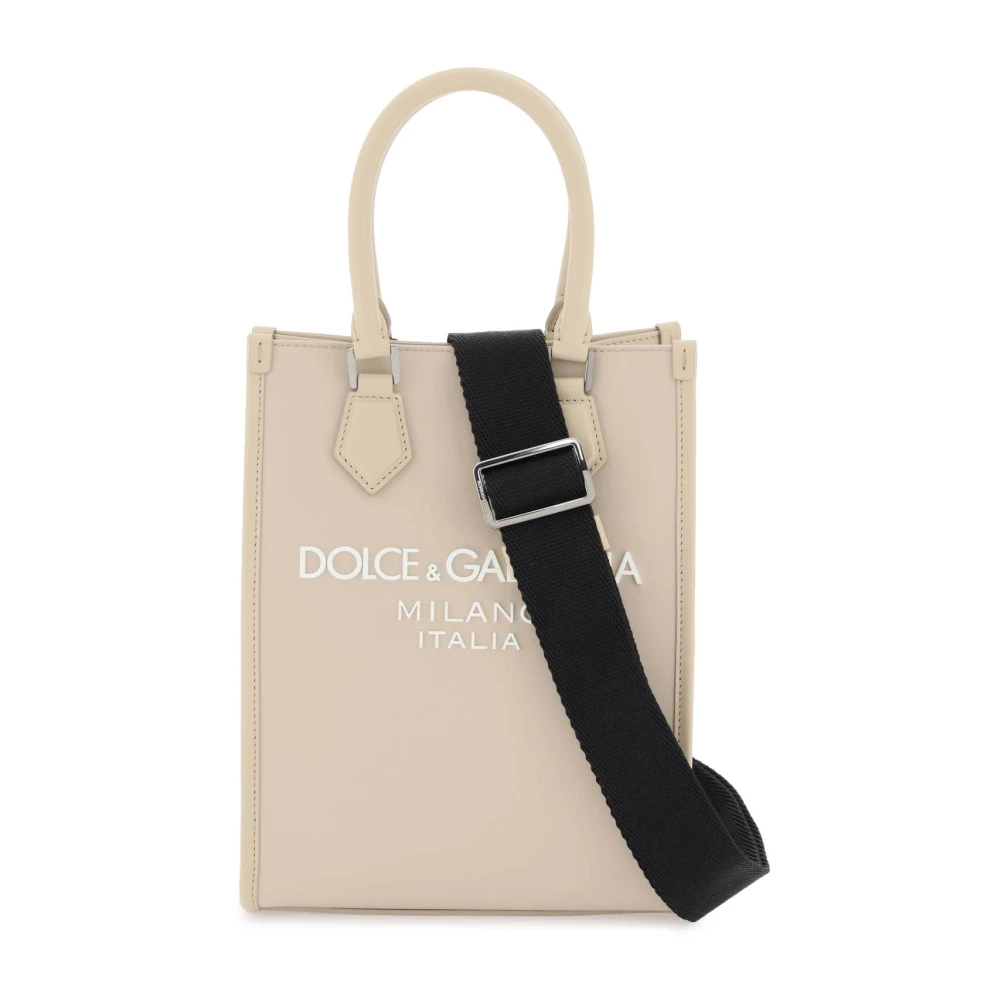 Dolce & Gabbana Kleine nylon tote tas met logo Beige Heren