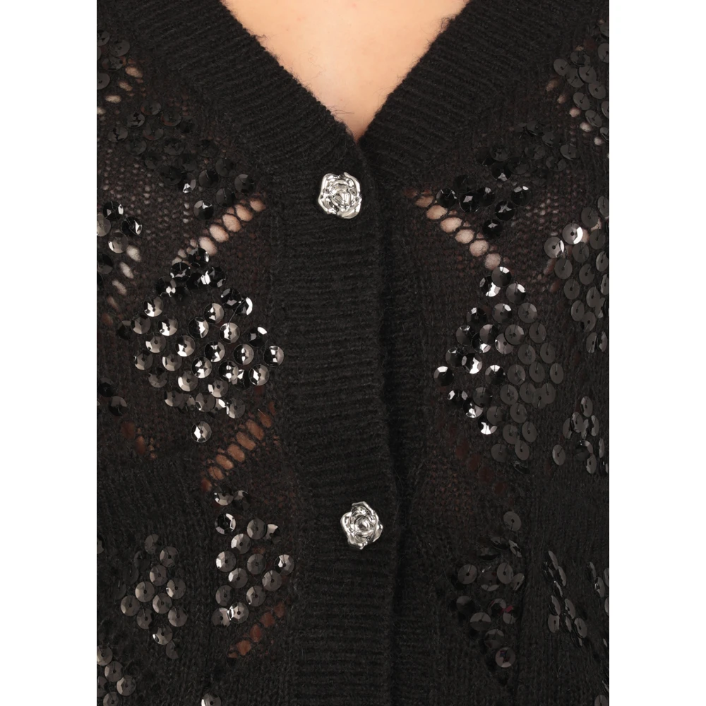 Rotate Birger Christensen V-hals Cardigan met Pailletten Black Dames