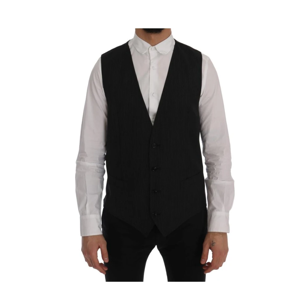 Dolce & Gabbana Men's Black Classic Pinstripe Waistcoat Vest