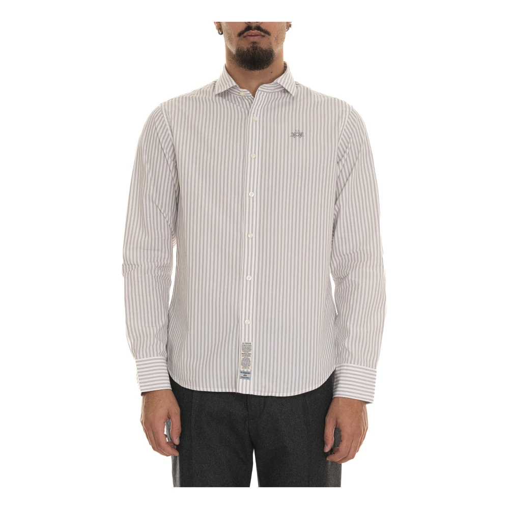 LA MARTINA Gestreept shirt met lange mouwen en Franse hals Beige Heren
