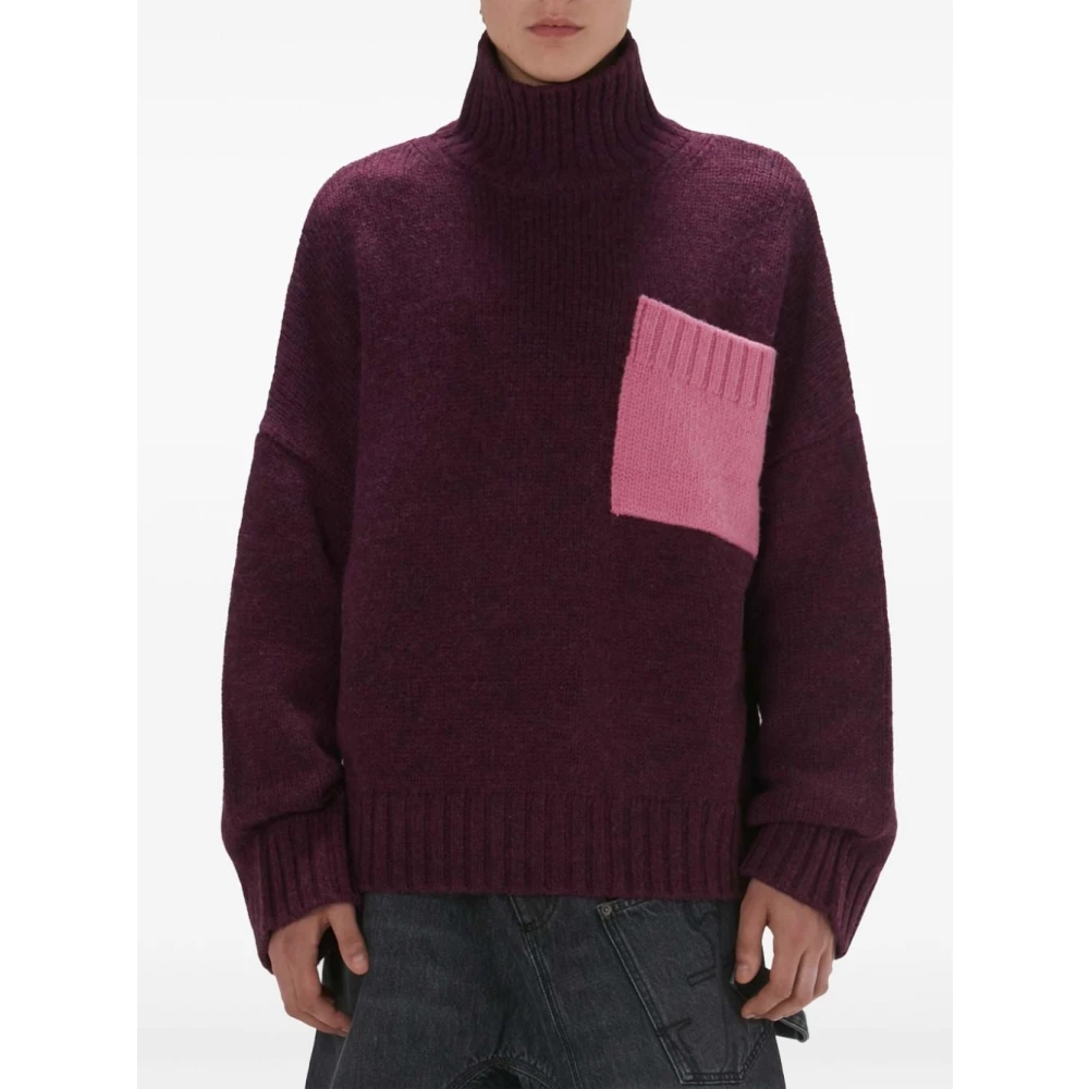 JW Anderson Tweekleurige Wollen Trui Hoge Hals Pink Heren