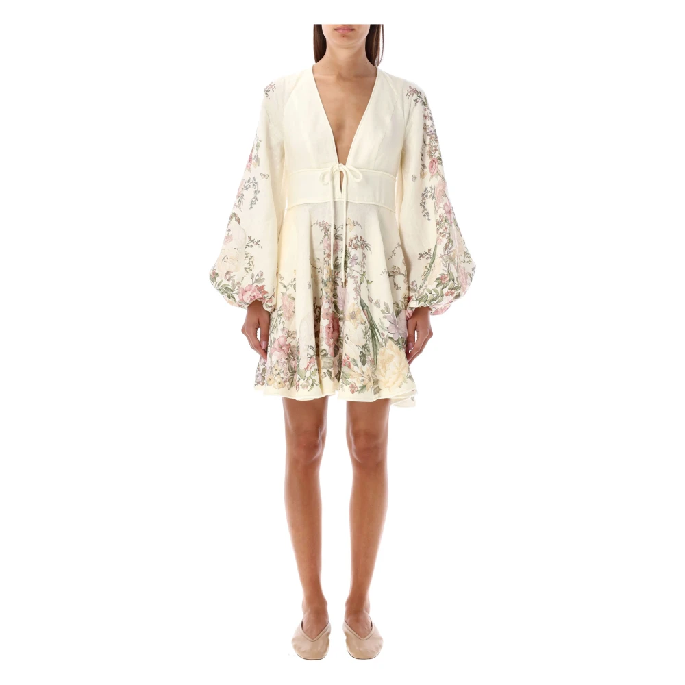 Zimmermann Crème Bloemen Linnen Jurk Elegante Stijl Multicolor Dames