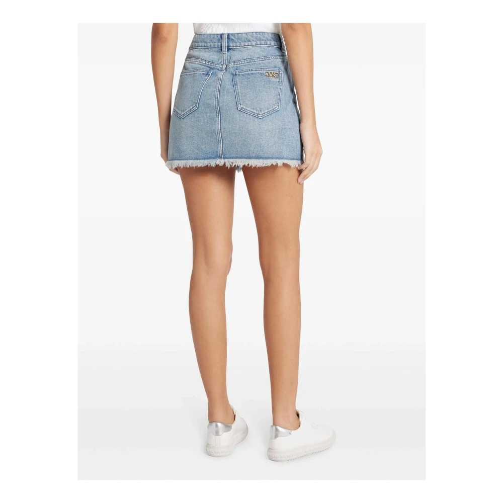 Michael Kors Rok met knoopsluiting en rafelzoom Blue Dames