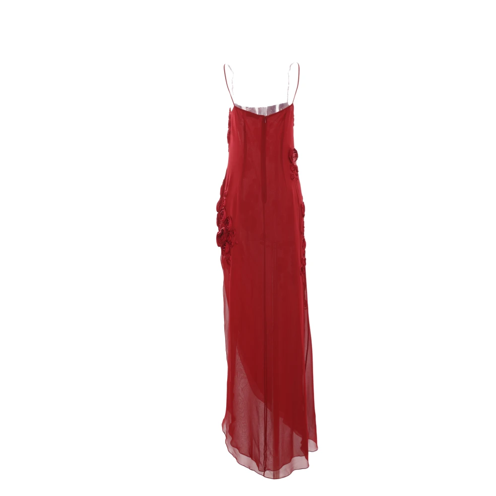 Blumarine Rode Georgette 3D Rozen Geborduurde Jurk Red Dames