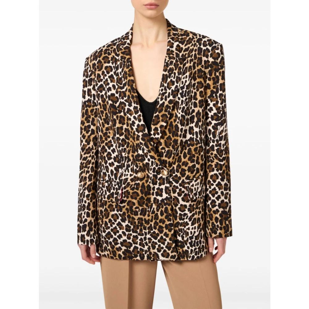 Elisabetta Franchi Dierenprint double-breasted jas met brede revers Brown Dames