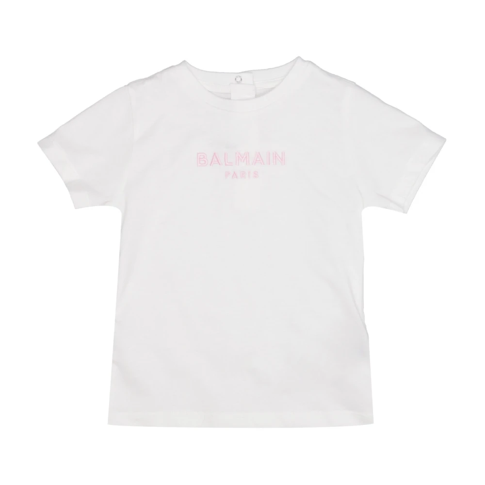 Balmain Bomull Crew Neck Logo Print T-shirt White, Flicka