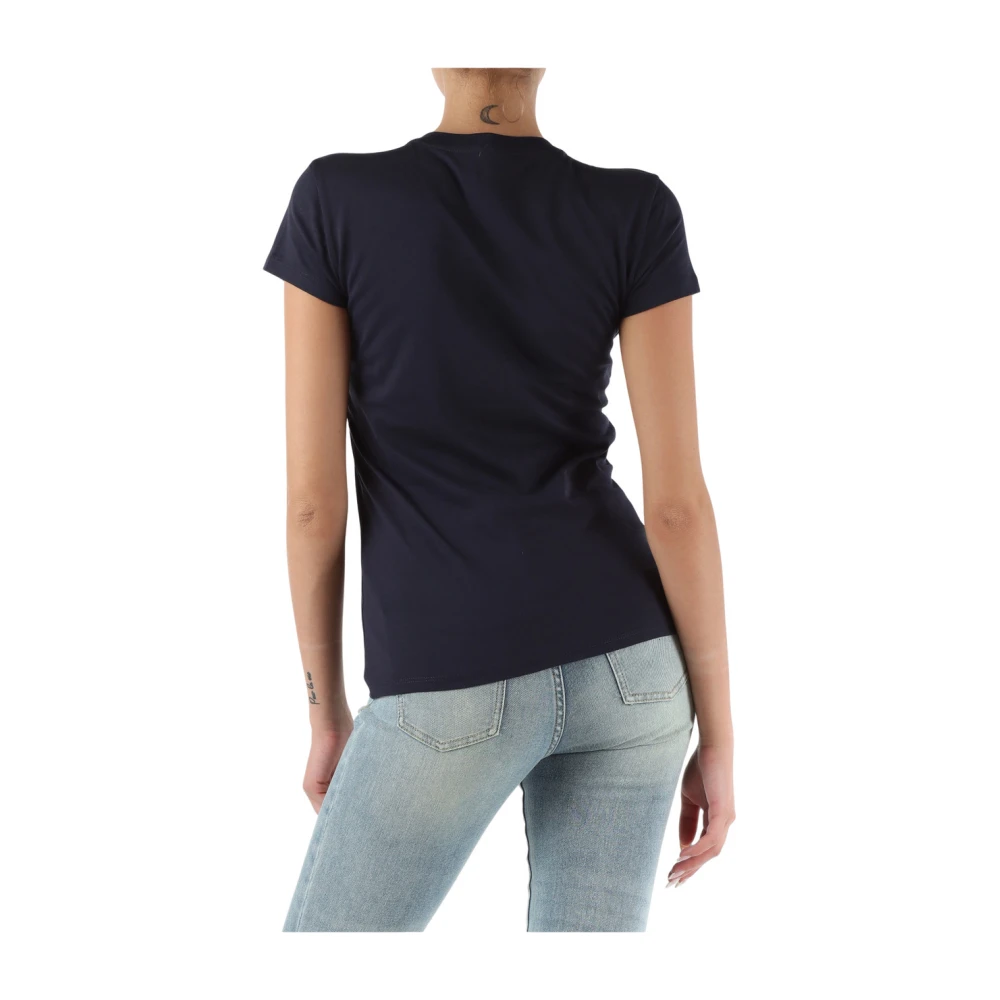 Armani Exchange V-hals Katoenen T-shirt met Logoprint Blue Dames