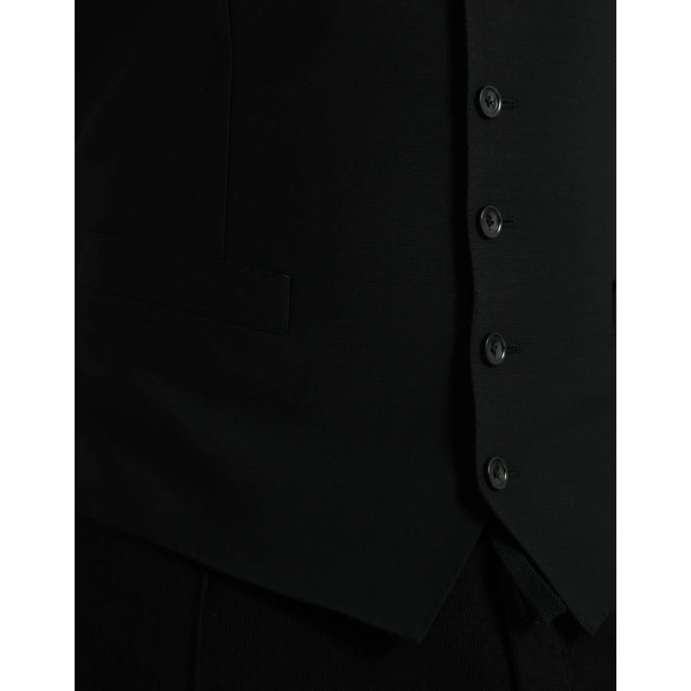 Dolce & Gabbana Zwarte Wol Formele Jurk Vest Black Heren