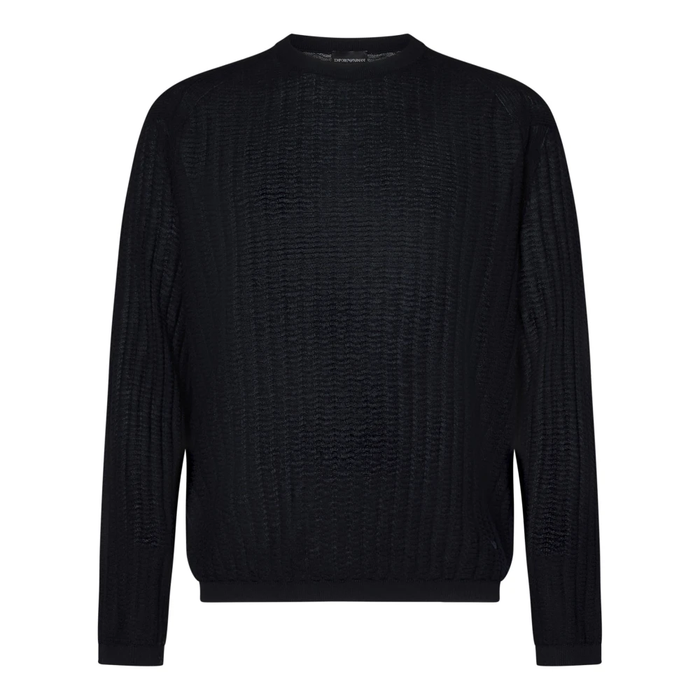 Emporio Armani Mannelijk Blauw Truien & Vesten Heren, Xl, Wol, E Golfpatroon Crewneck Sweater