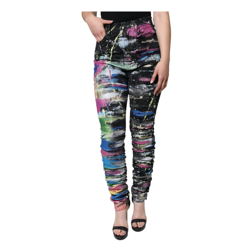 Dolce & Gabbana Multicolor Splatter Paint Skinny Denim Jeans Multicolor Dames
