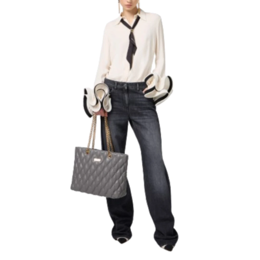 Elisabetta Franchi Gerimpeld Georgette Shirt met Twill Sjaal Beige Dames