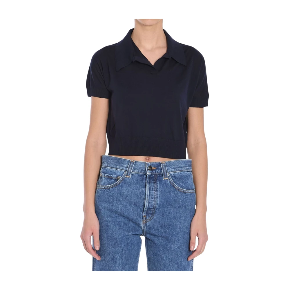Khaite Blauw Polo Kraag T-shirt Blue Dames