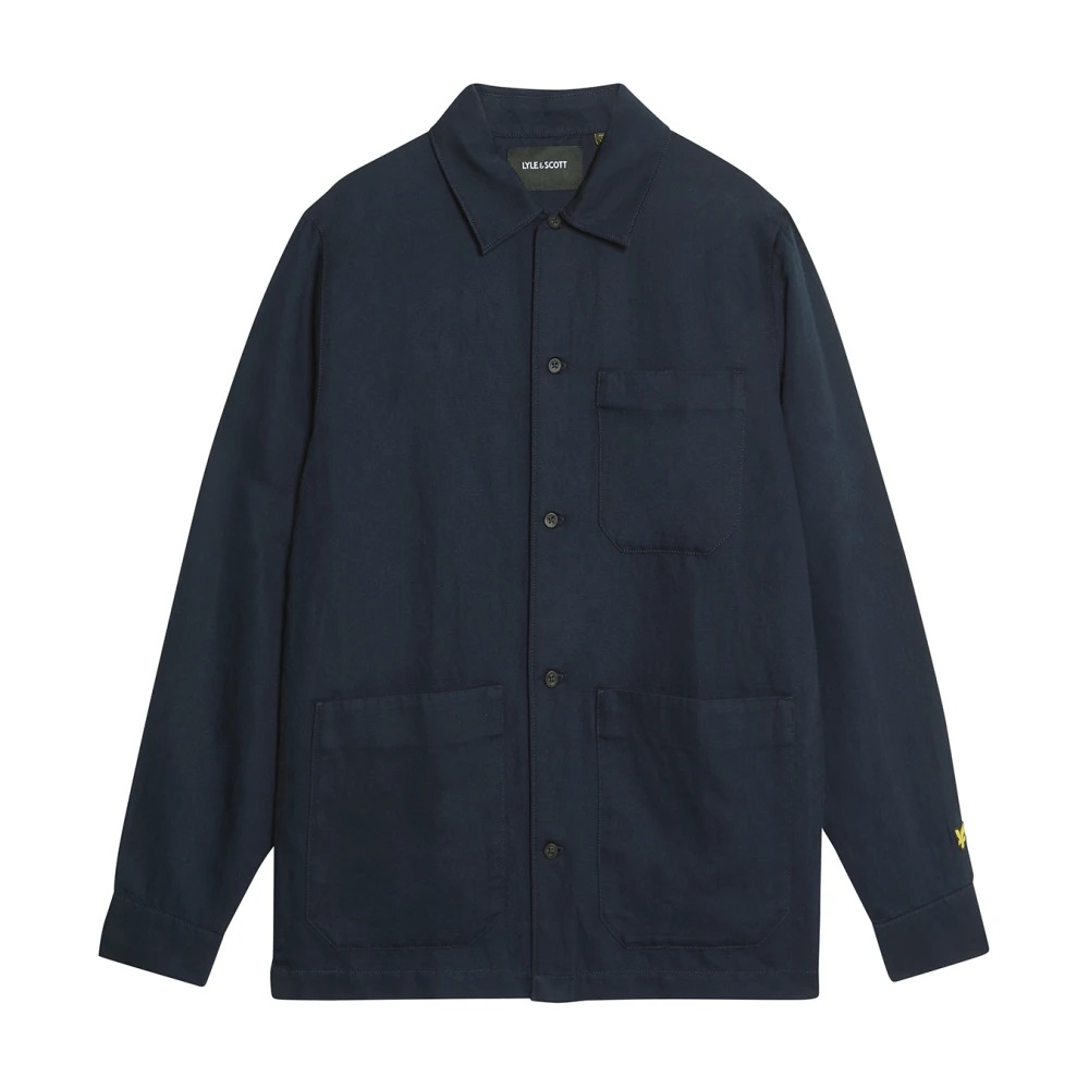 Lyle & Scott LS Geweven Shirts Linnen Blend Overshirt Blue Heren