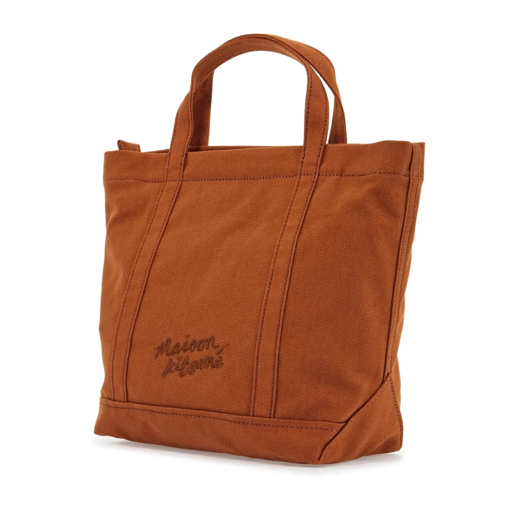 Maison Kitsuné Vos Geborduurde Katoenen Tote Tas Brown Dames