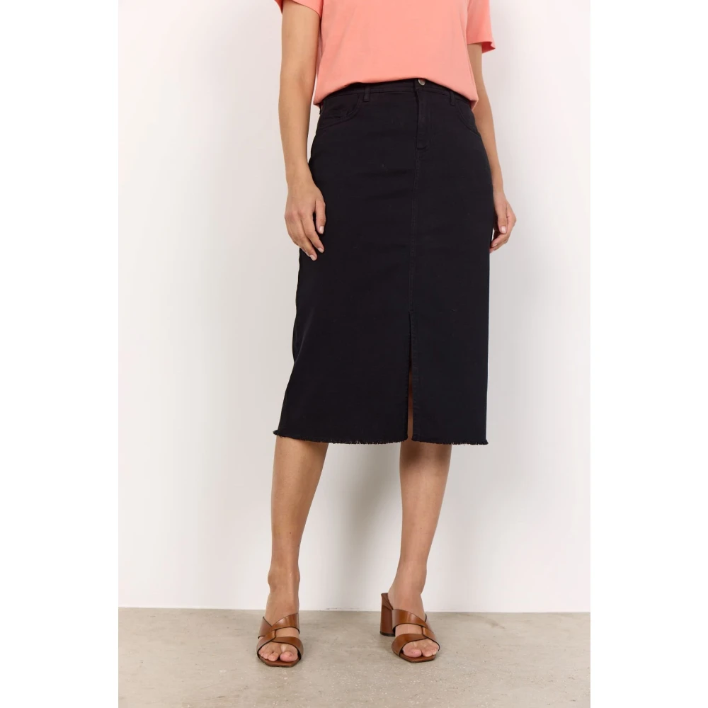 Soyaconcept Denim Rok met Split aan de Voorkant Black Dames