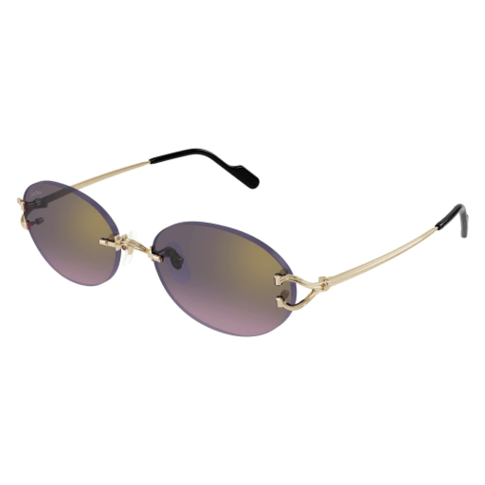 Cartier Guld Oval Rimless Solglasögon med Dekor Yellow, Unisex