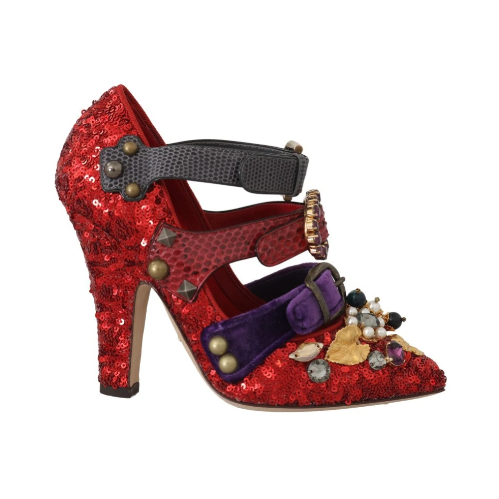 Dolce & Gabbana Red Embellished Bellucci Alta Moda Pumps - Female - Pumps - Multicolor - 3 Uk - Shoes