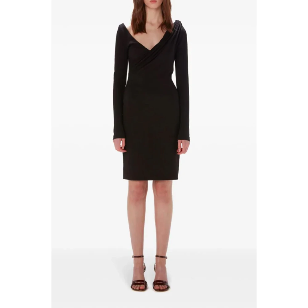 JW Anderson Zwarte Gerimpelde V-Hals Jurk Black Dames