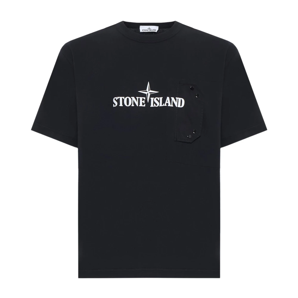 Stone Island Zwart Logo Print Crew Neck T-shirt Black Heren