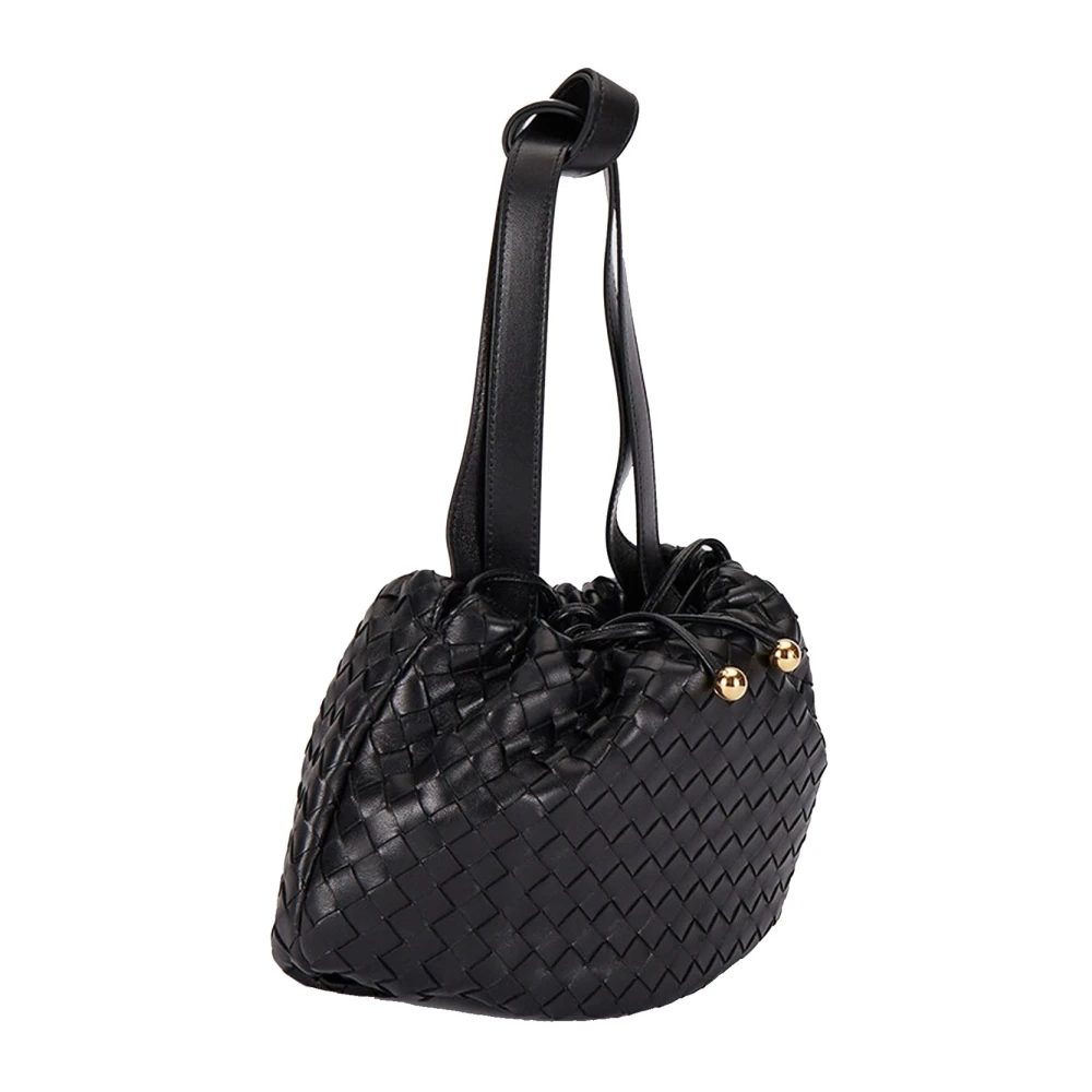 Bottega Veneta Lamsleren Schoudertas Koordsluiting Black Dames