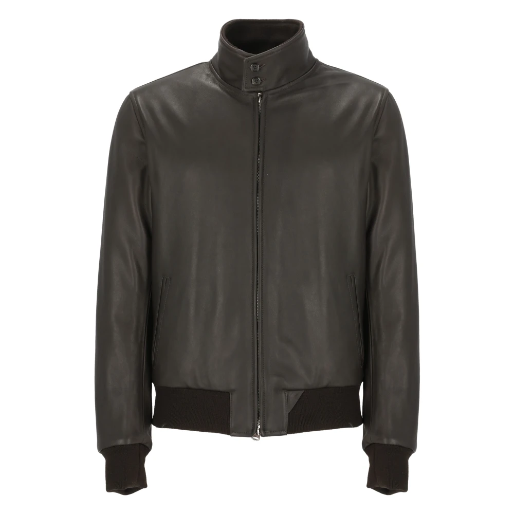 Stewart Zwarte Leren Jas Hoge Hals Rits Black Heren