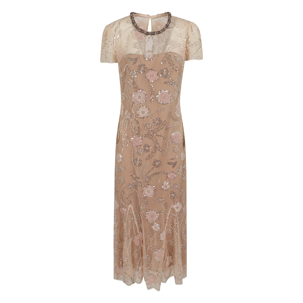 Self Portrait , Party Dresses, Female, Pink, 2XS, Flower Sequin Embellished Midi Tulle Dress - Image 3
