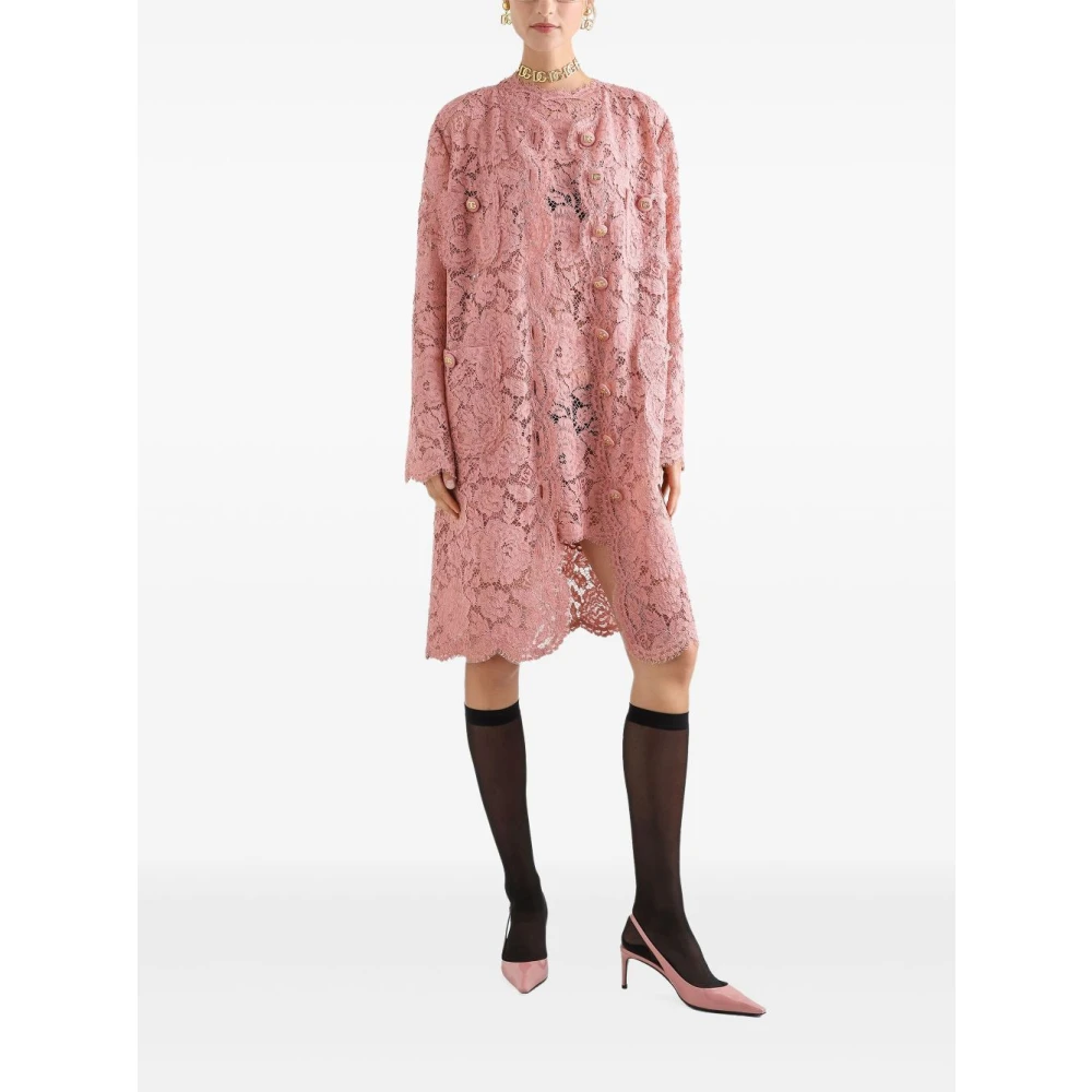 Dolce & Gabbana Roze Bloemenkant A-Lijn Jurk Pink Dames