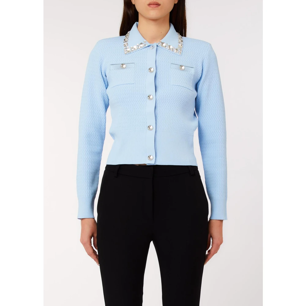 Liu Jo Vrouw Blauw Overhemden Dames, M, Polyester, Geborduurde Truien Met Kraag