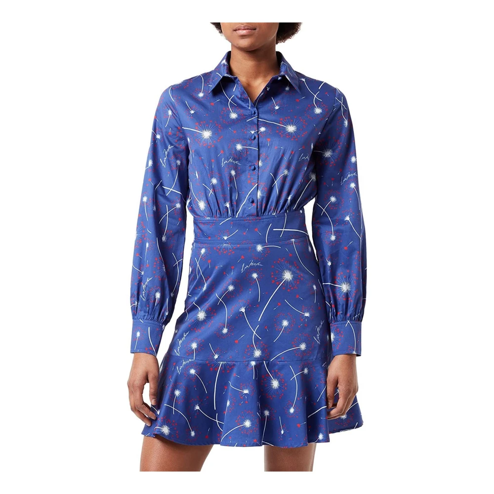 Love Moschino Bomullsklänning med skjortkrage och abstrakt tryck Blue, Dam