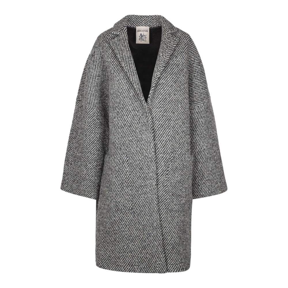 Semicouture Wollen Geruite Jas met Revers Gray Dames