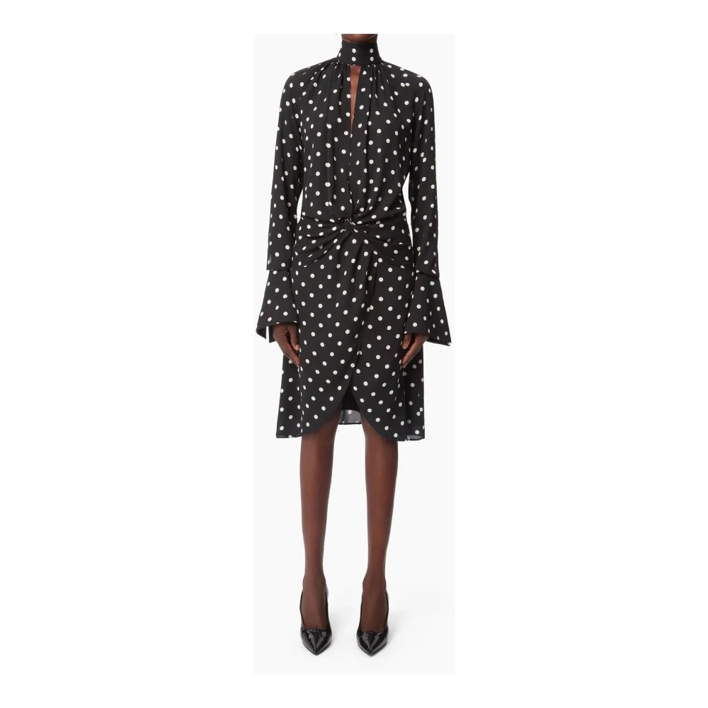 Nina Ricci Polka Dot High Neck Midi Jurk Black Dames