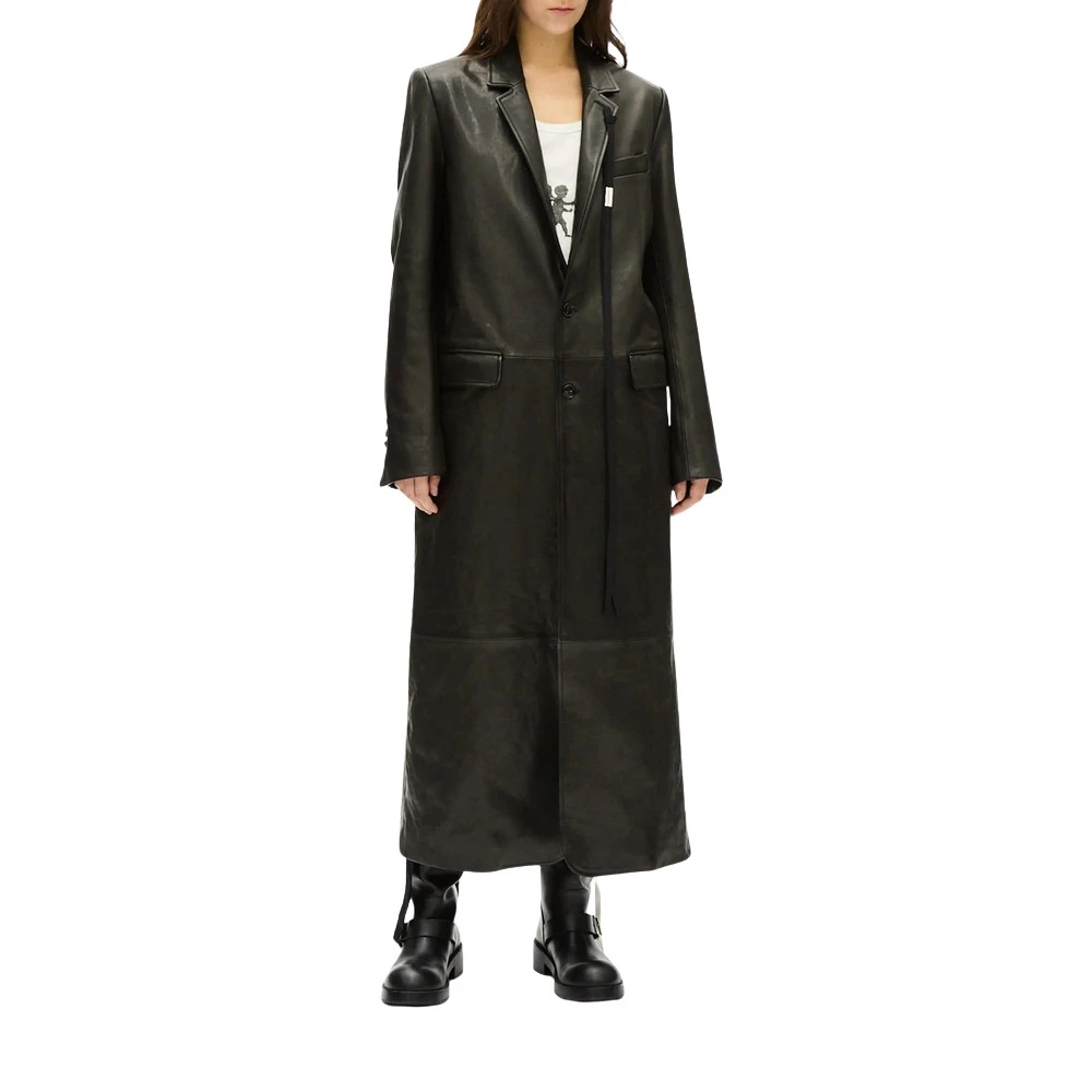 Ann Demeulemeester Donna Nero Virva Vintage Lux Grained Leather Coat - Immagine 2