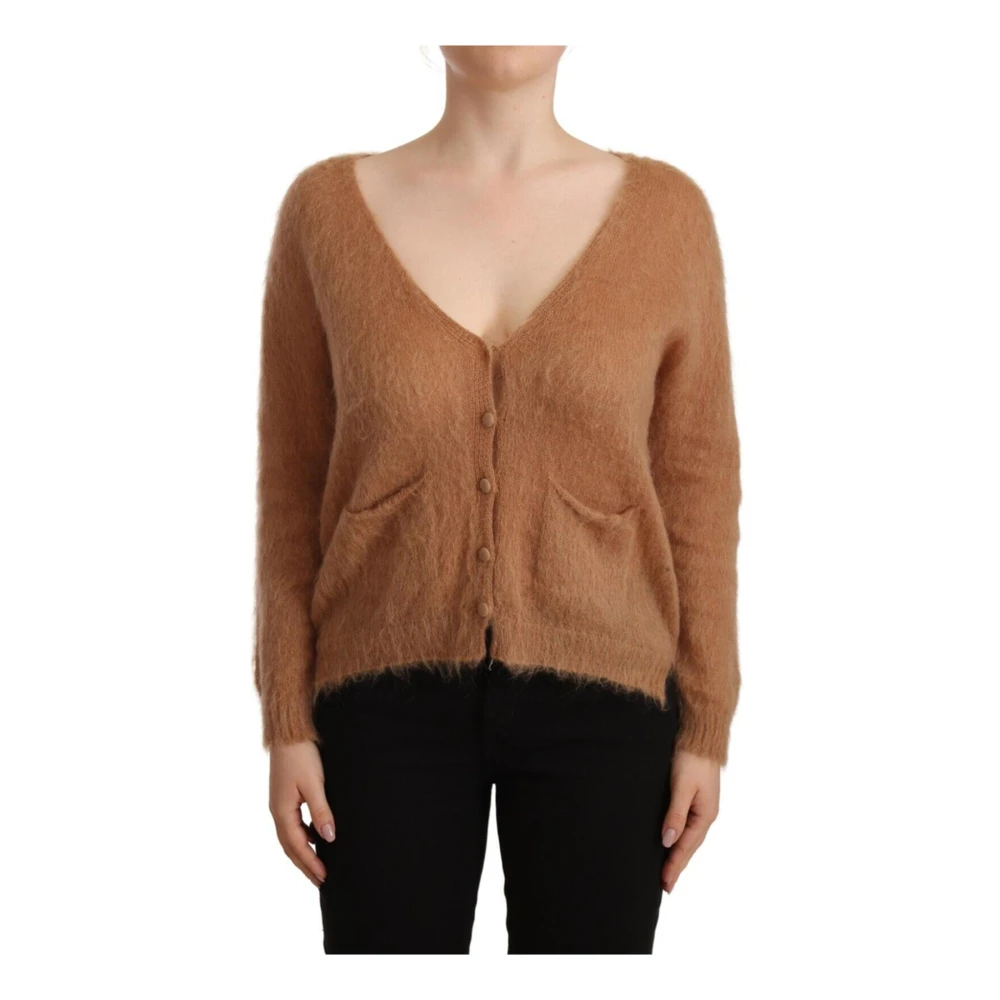 Pink Memories Brown Cardigans, Female, S, Logo Detail Knitted Cardigan Jumper