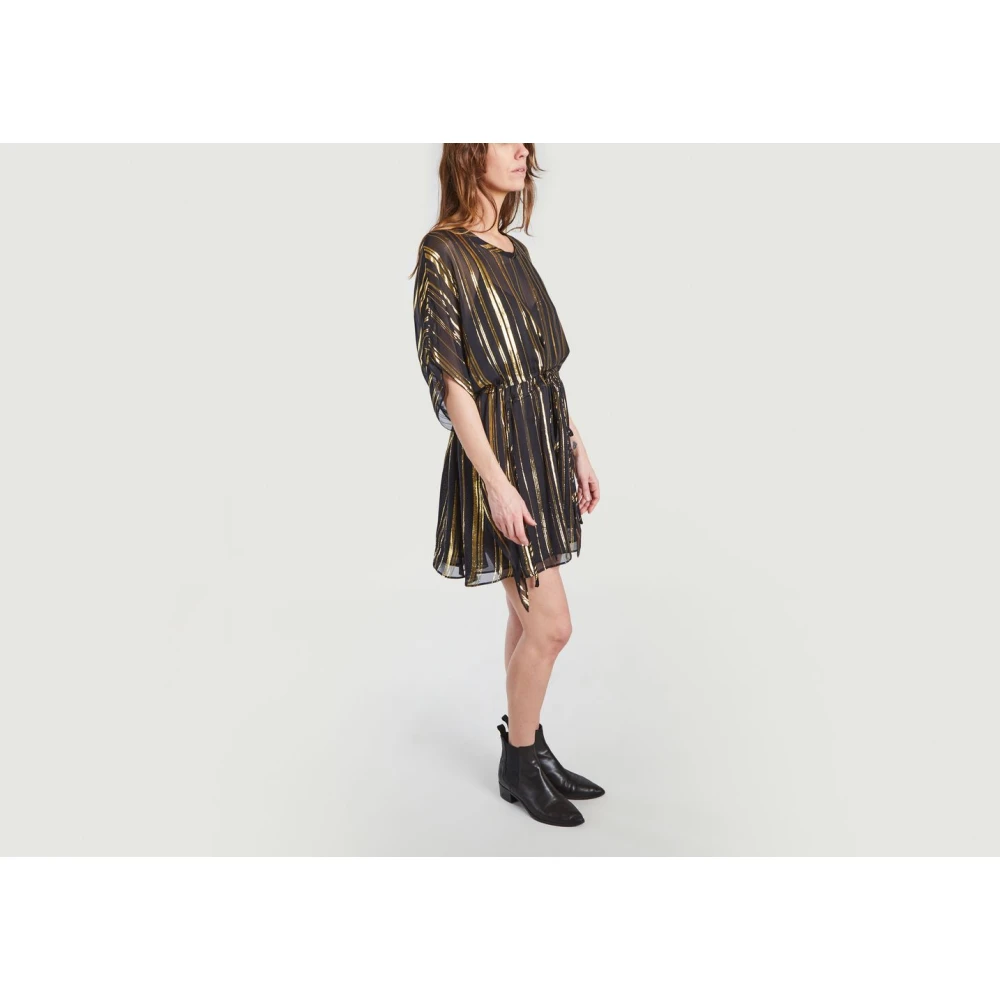 IRO Gestreepte Zijden Kaftan Jurk Black Dames