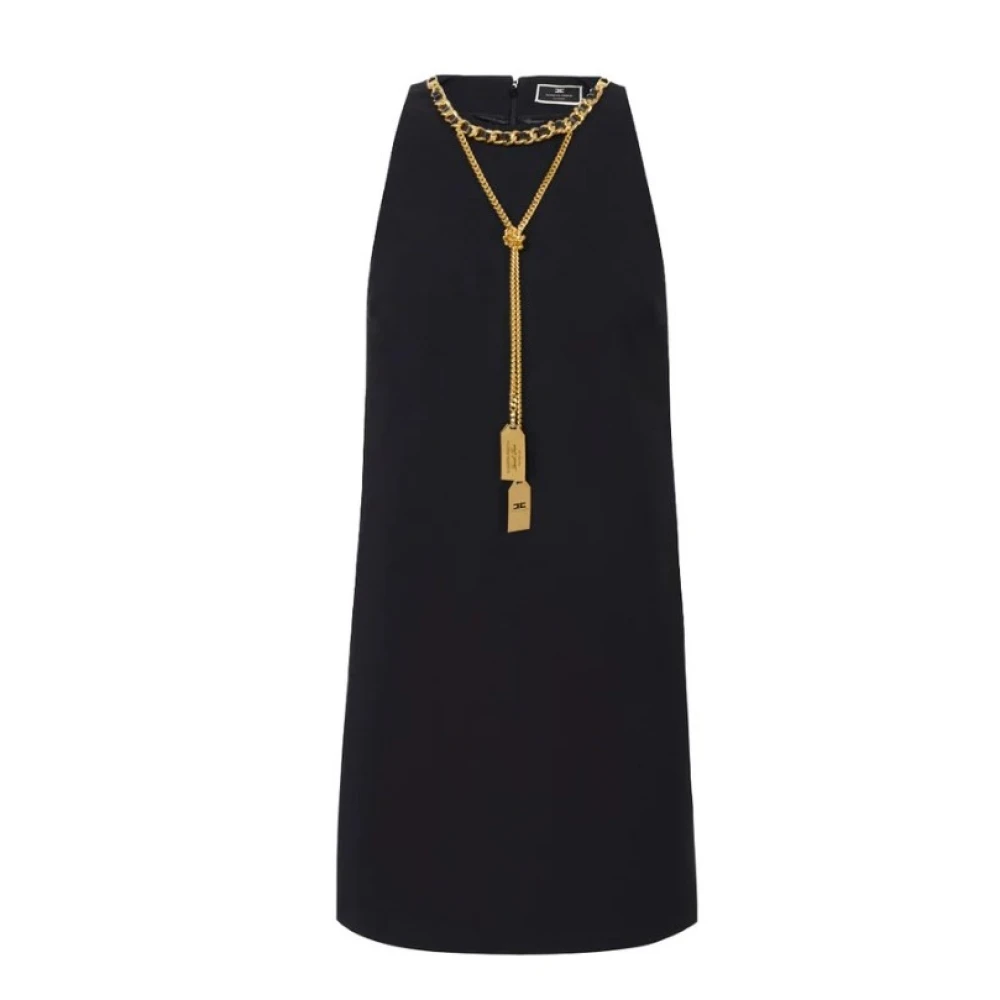 Elisabetta Franchi Mouwloze Minijurk met Monogram Voering Black Dames