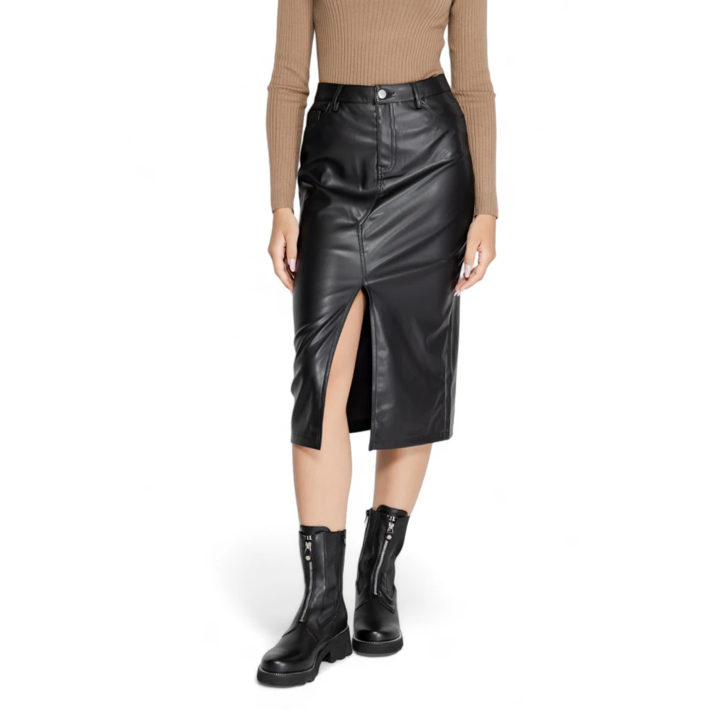 Only Zwarte Effen Polyester Rok met Rits Black Dames