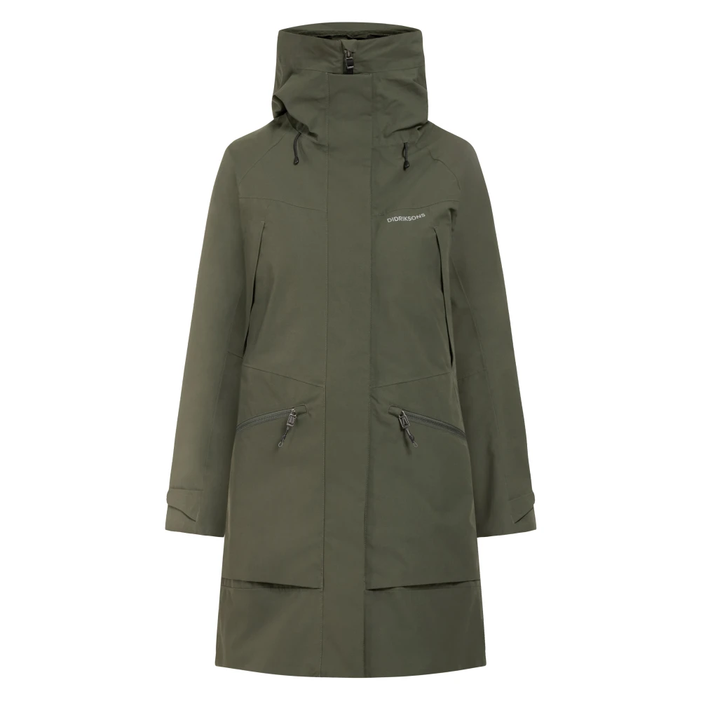 Didriksons Women's Green Foldable Reflective Parka With Two-Way Zipper