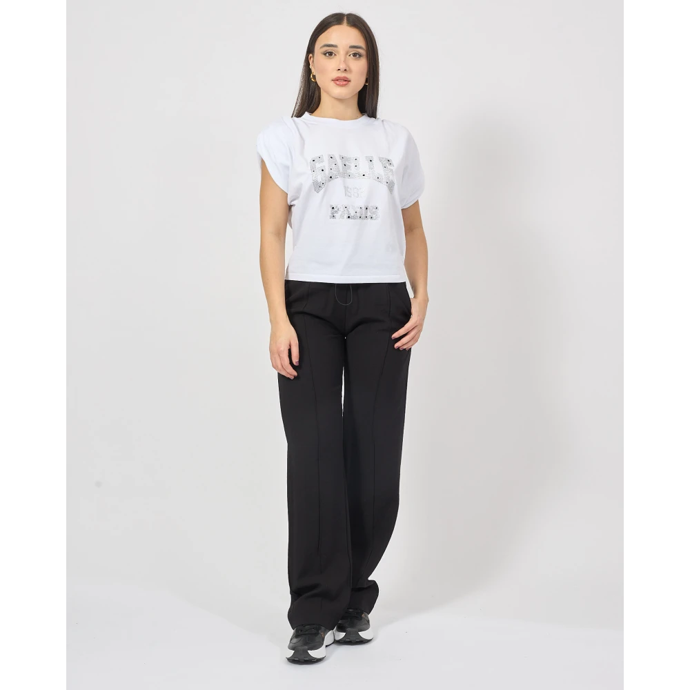 Gaëlle Paris Witte Dames T-shirt met Paillet Logo White Dames
