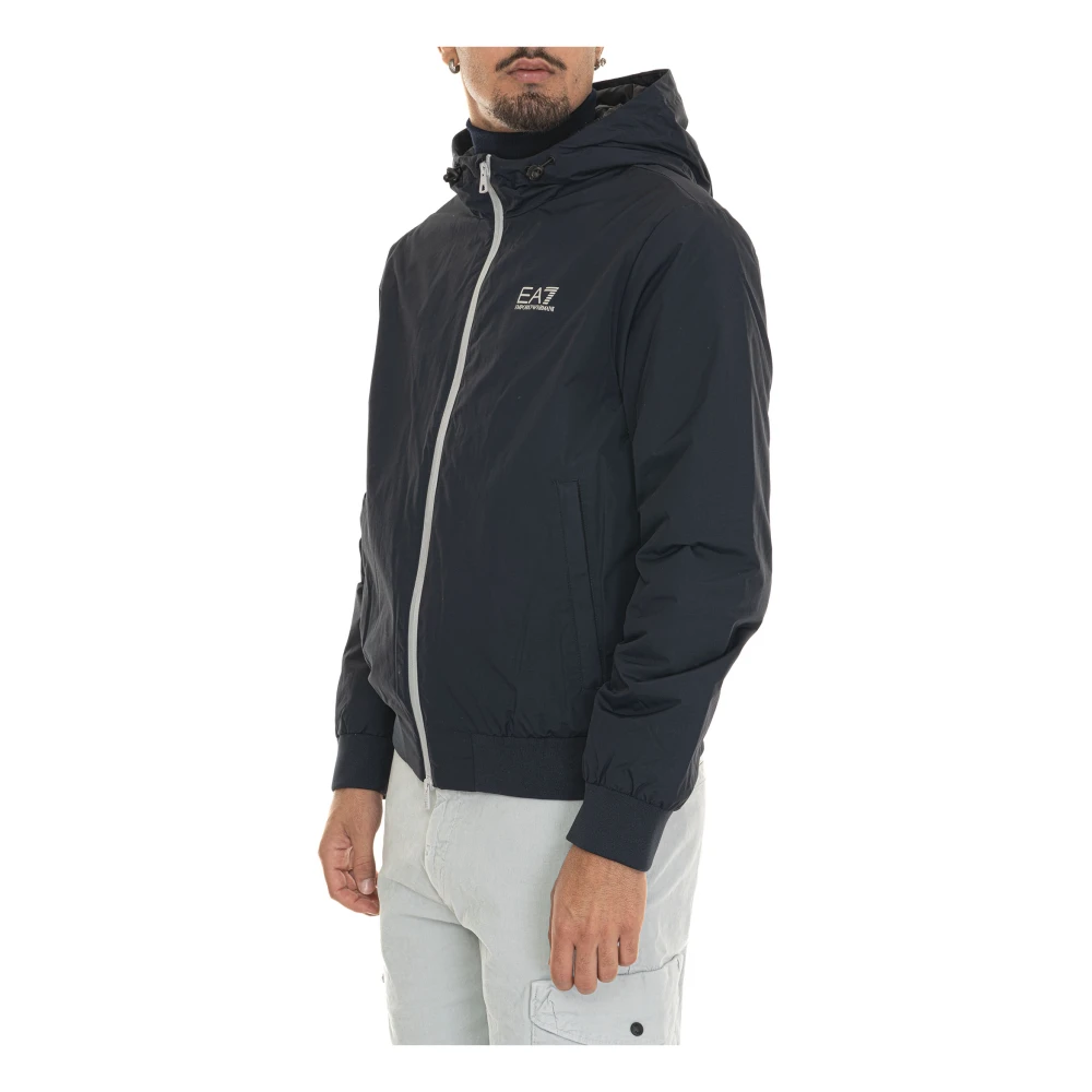 Emporio Armani EA7 Hooded Ritsjas met Contrastdetails Blue Heren