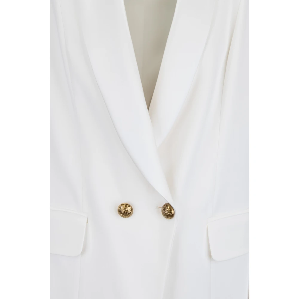 Elisabetta Franchi Gouden Knoop V-Hals Blazer White Dames