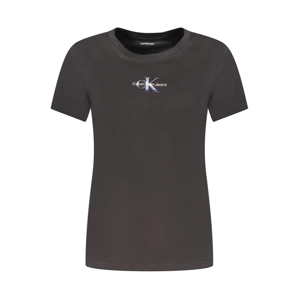 Calvin Klein Zwarte Katoenen Tee Klassieke Pasvorm Black Dames