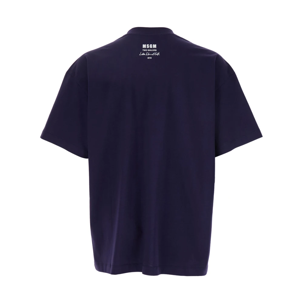 Msgm Blauw Crewneck T-shirt met Logo Blue Heren