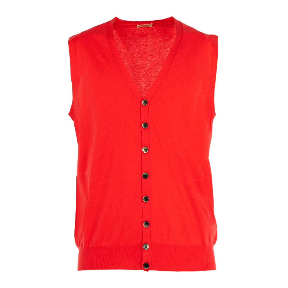 Cashmere Company Heren Koraalrode Zijden Katoenen Gilet Red Heren