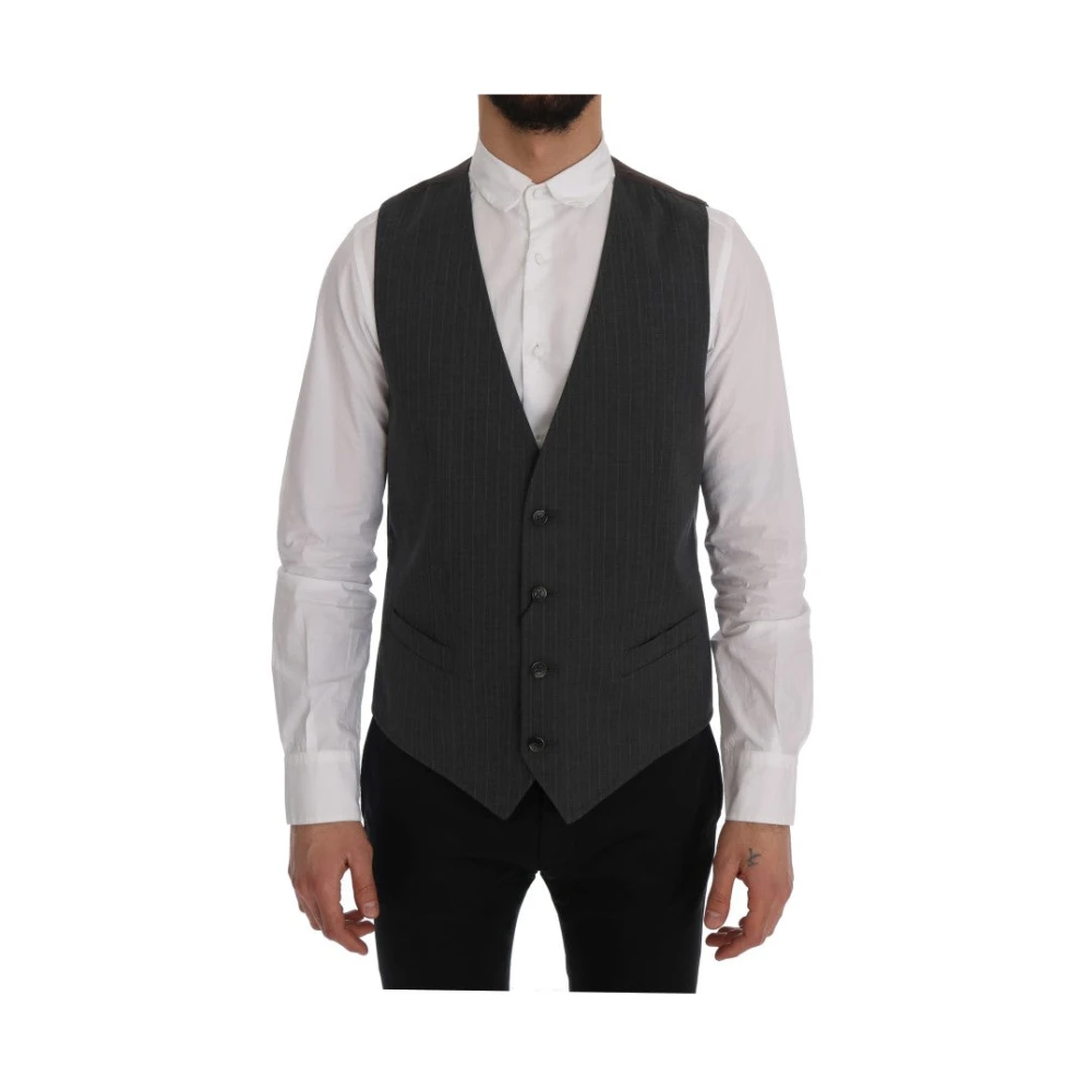 Dolce & Gabbana Herren Grau Elegante Gestreifte E Weste