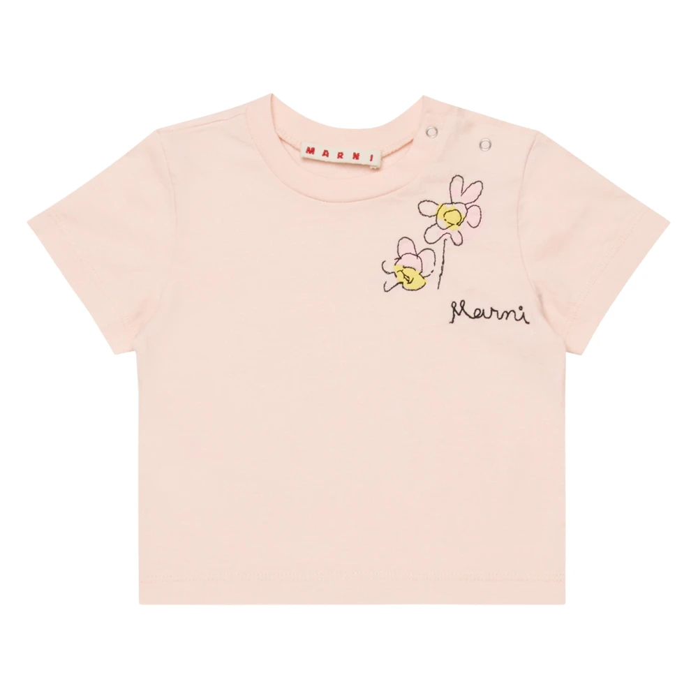 Marni Girls Pink Kids Short Sleeve T-Shirts, 2 Y, Flower Logo T-Shirt